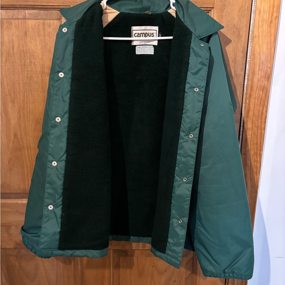 Vintage Campus Men's Forest Green Fleece-Lined Raincoat